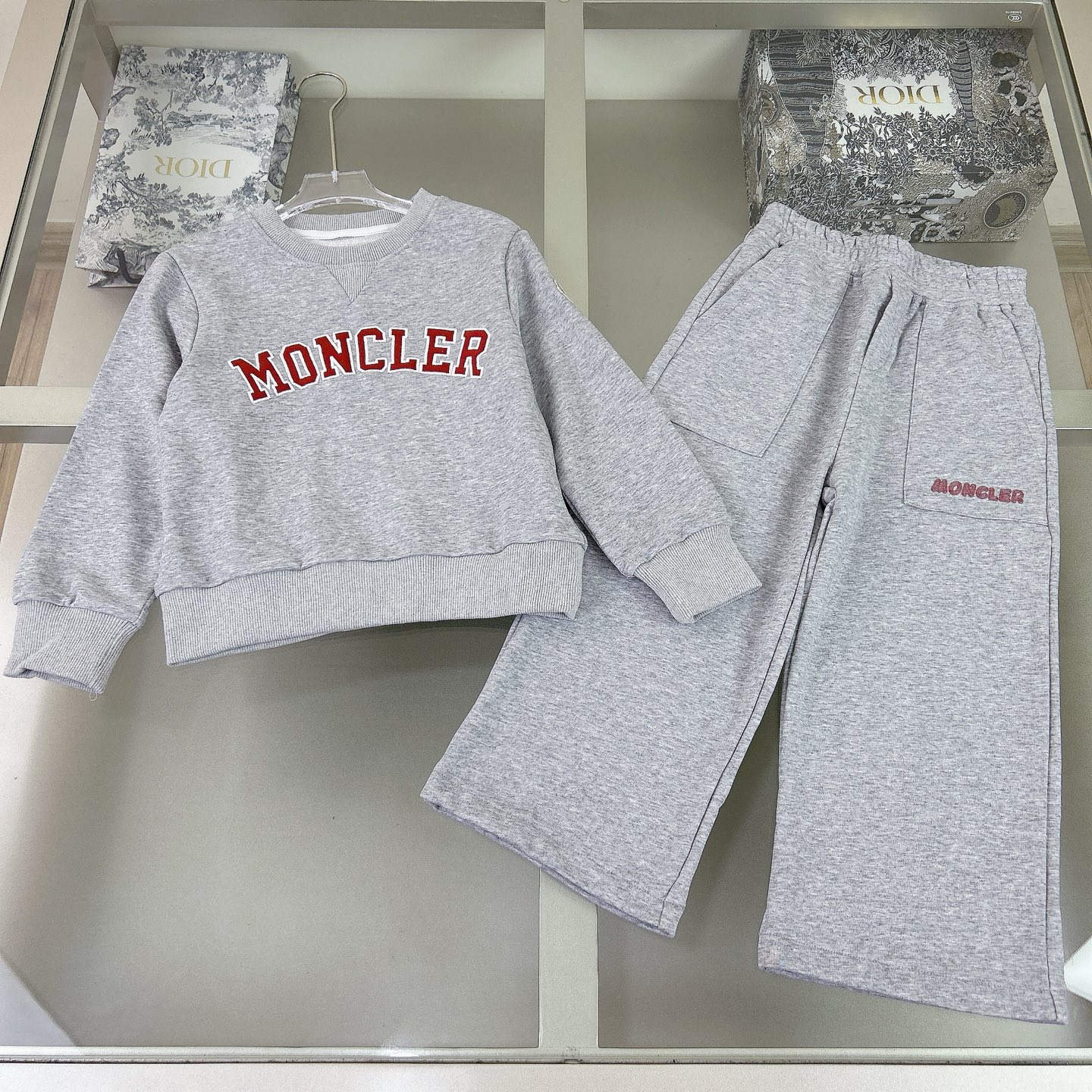 Moncler Kids' Gray Sweatshirt and Wide Leg Pants Set, Size 110-160cm