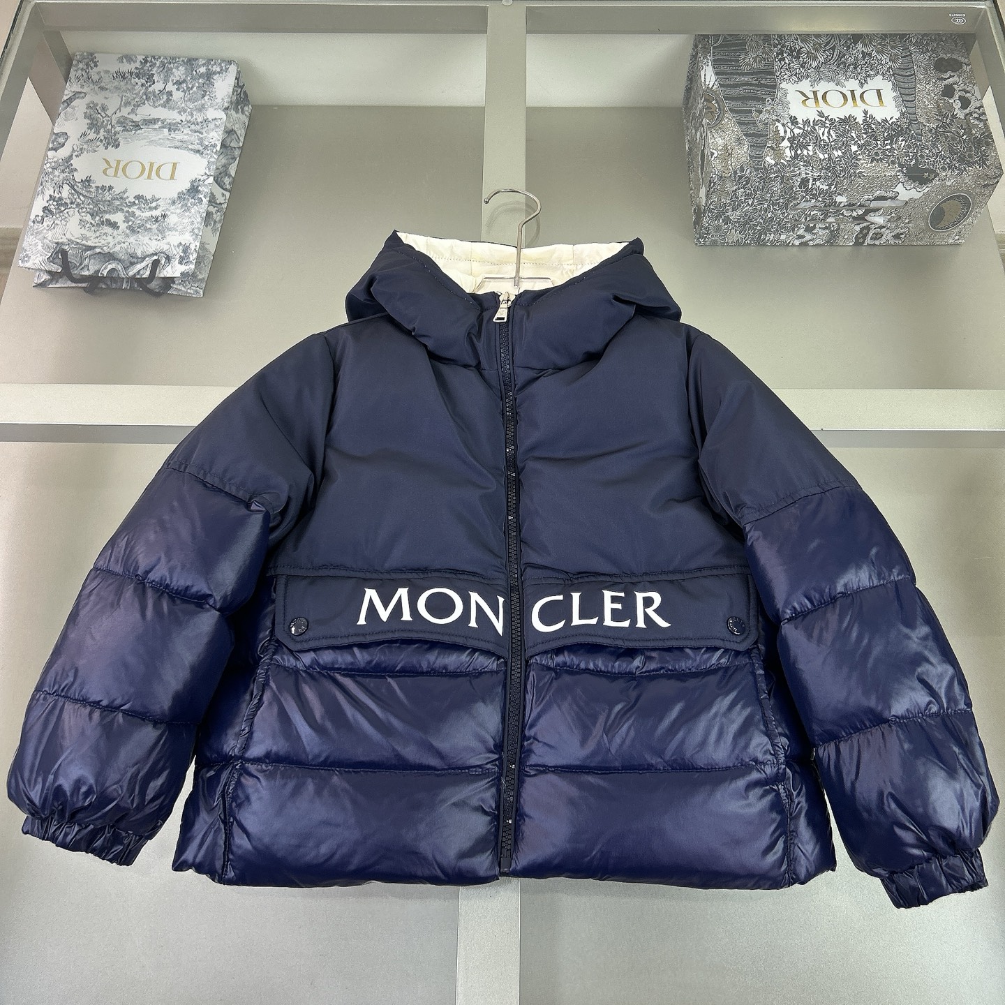 Moncler Kids' Navy Blue Down Padded Hooded Jacket - Warm & Stylish Outerwear