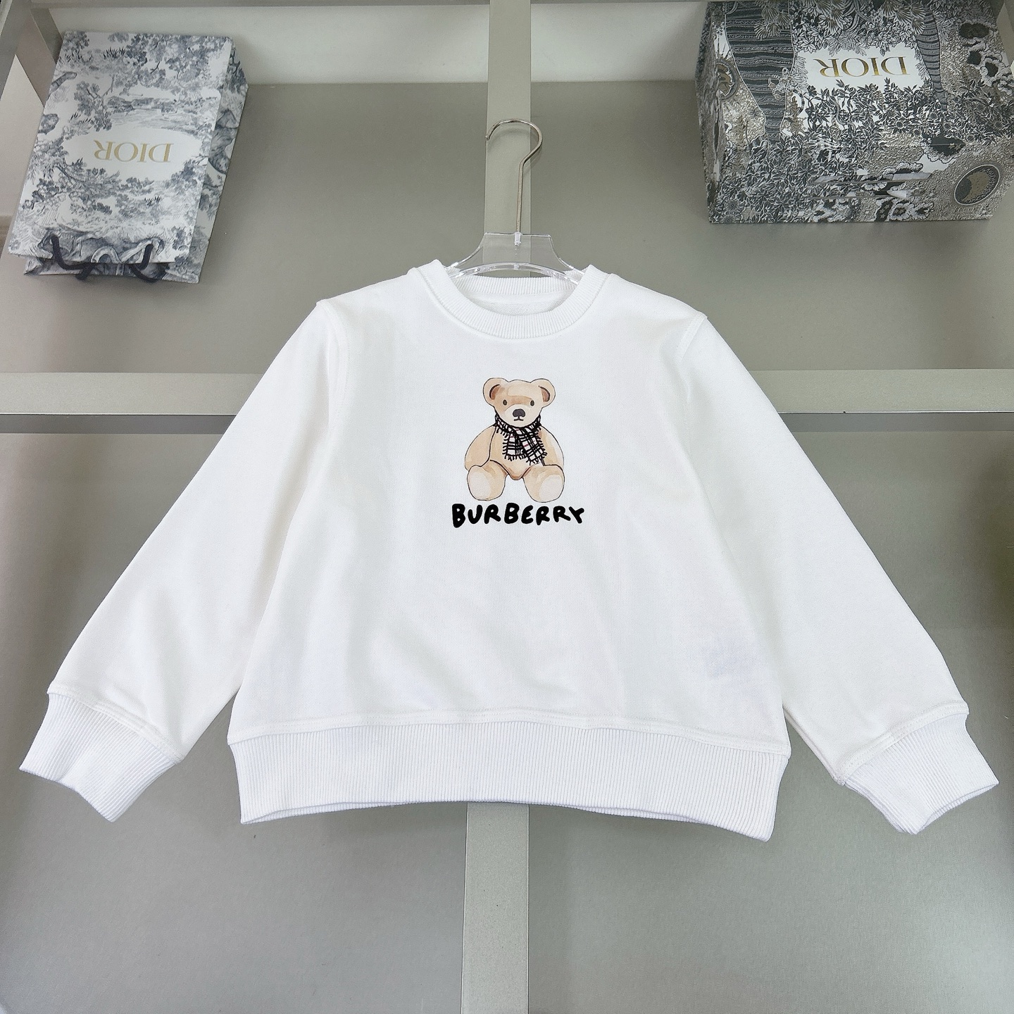 Burberry Kids White Cotton Teddy Bear Print Sweatshirt, Sizes 110-160 cm