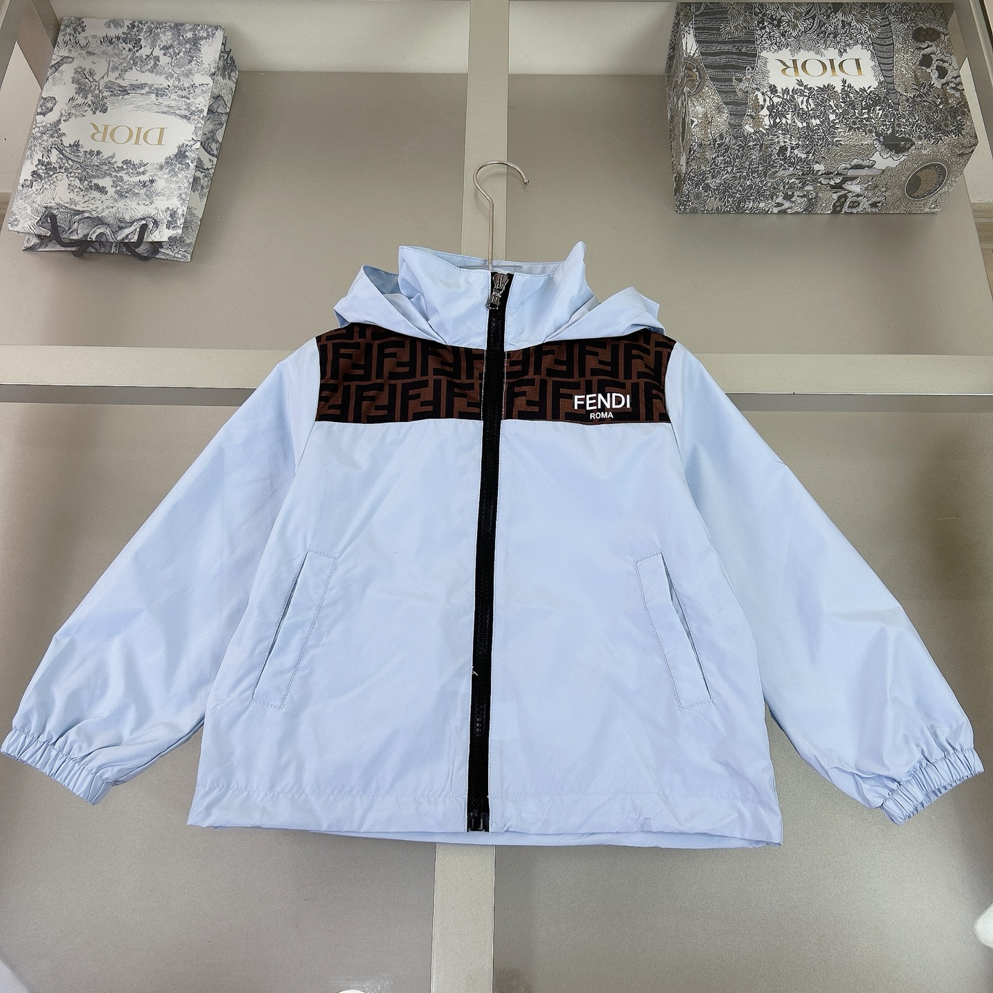 Fendi Kids' Colorblock Windbreaker Jacket with Logo Print Hood - Sizes 110-160cm