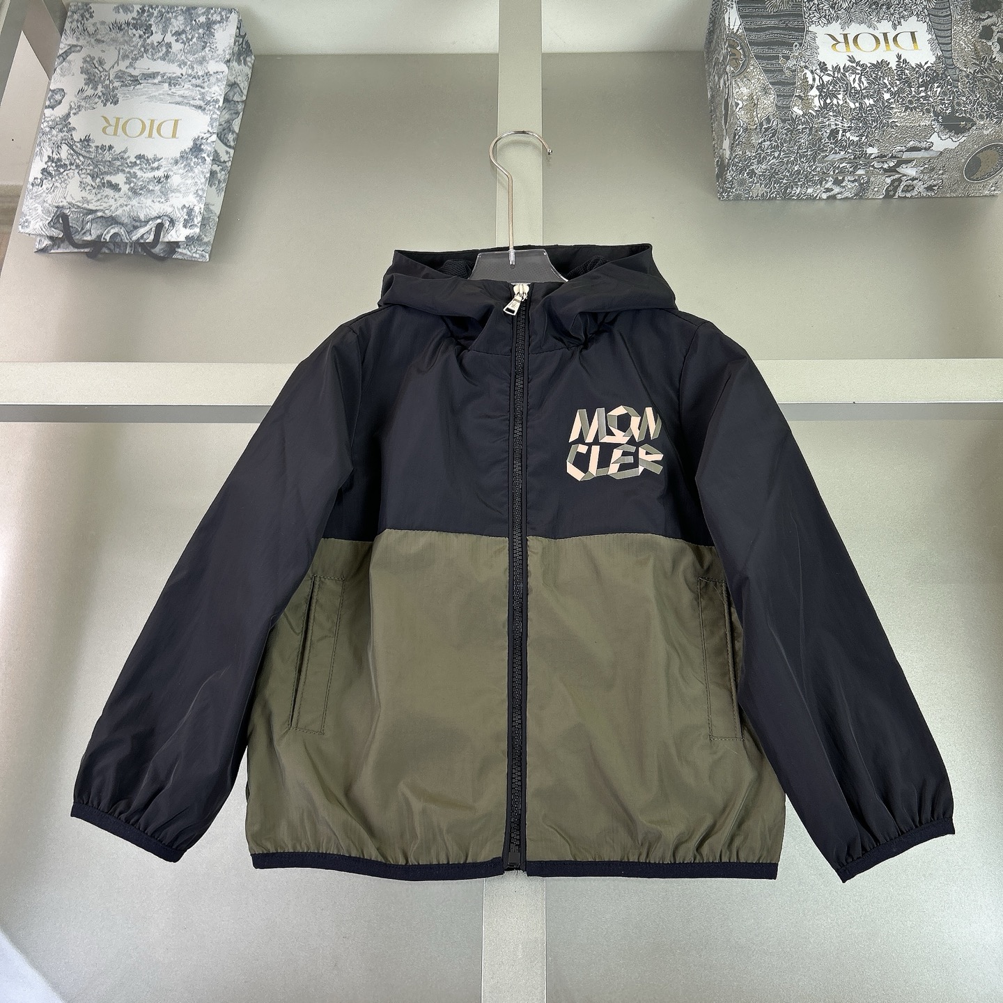 Moncler Colorblock Windbreaker Jacket for Kids, Green and Black, Sizes 110-160cm