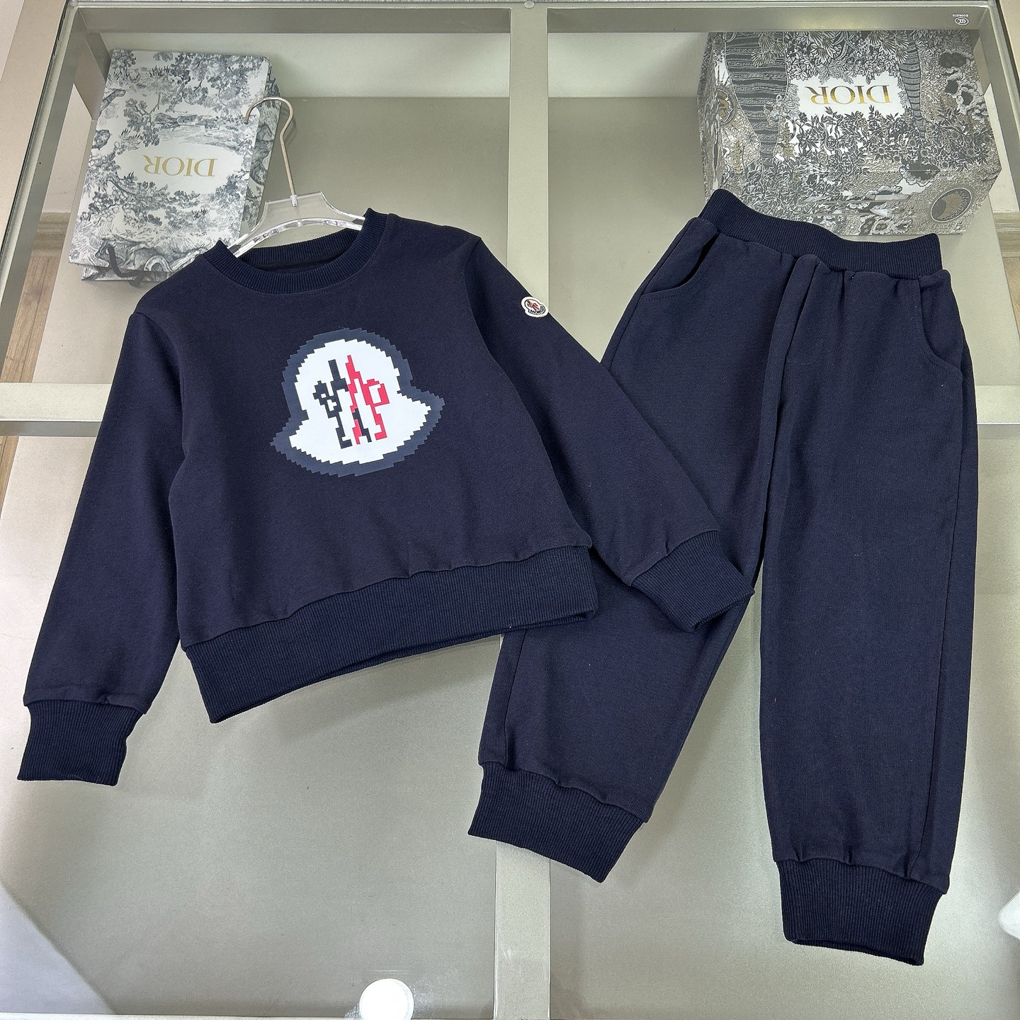 Moncler Navy Logo Sweatshirt Set, Autumn Sports Outfit, Sizes 110-160cm