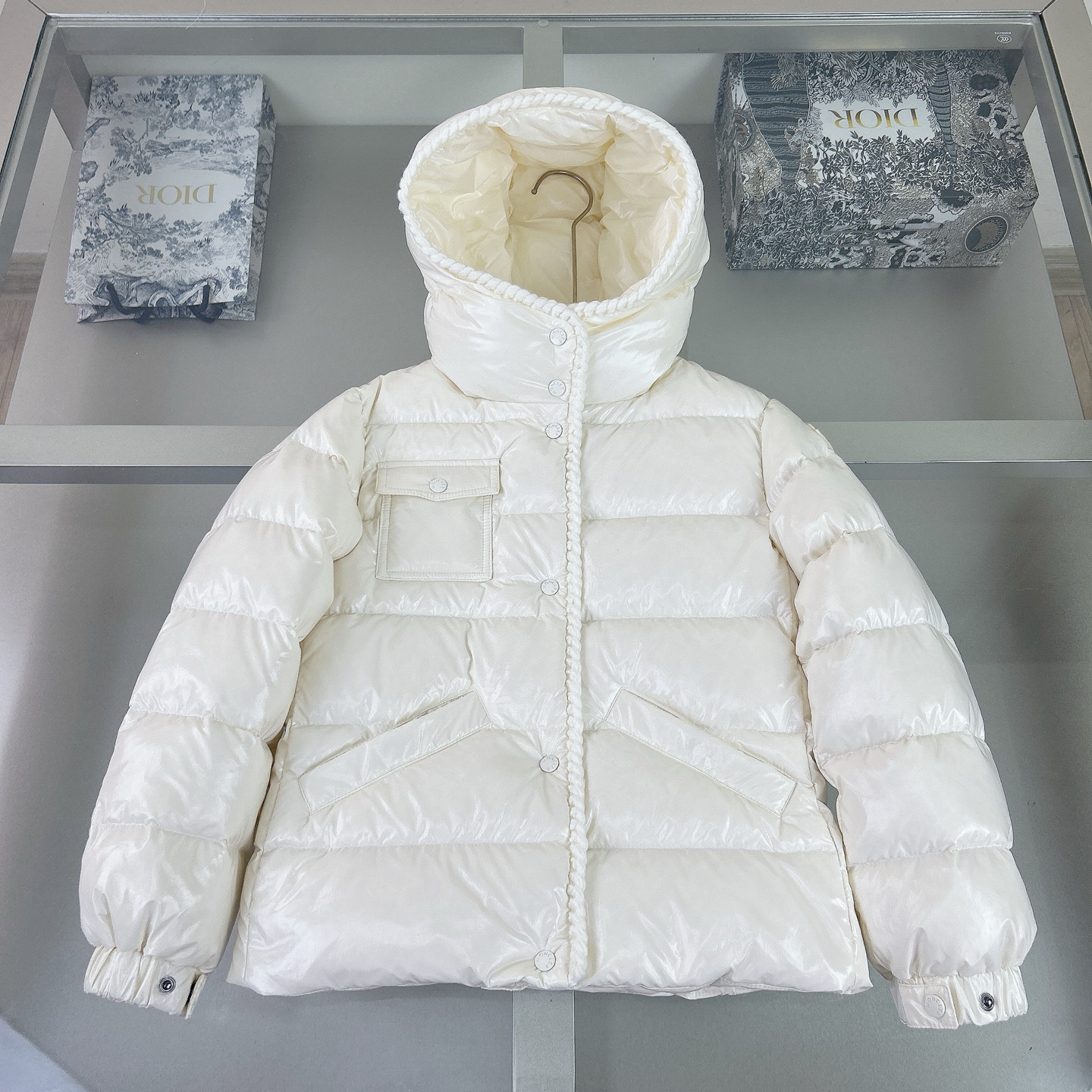 Moncl* Kids' Winter White Down Puffer Coat with Wool Trim Hooded Jacket