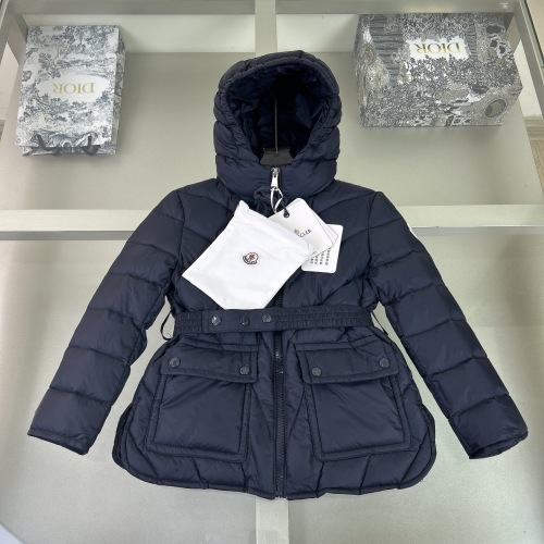 Moncler Kids' A-Line Padded Down Jacket with Belt - Foggy Blue 1 Moncler Kids' A-Line Padded Down Jacket with Belt - Foggy Blue