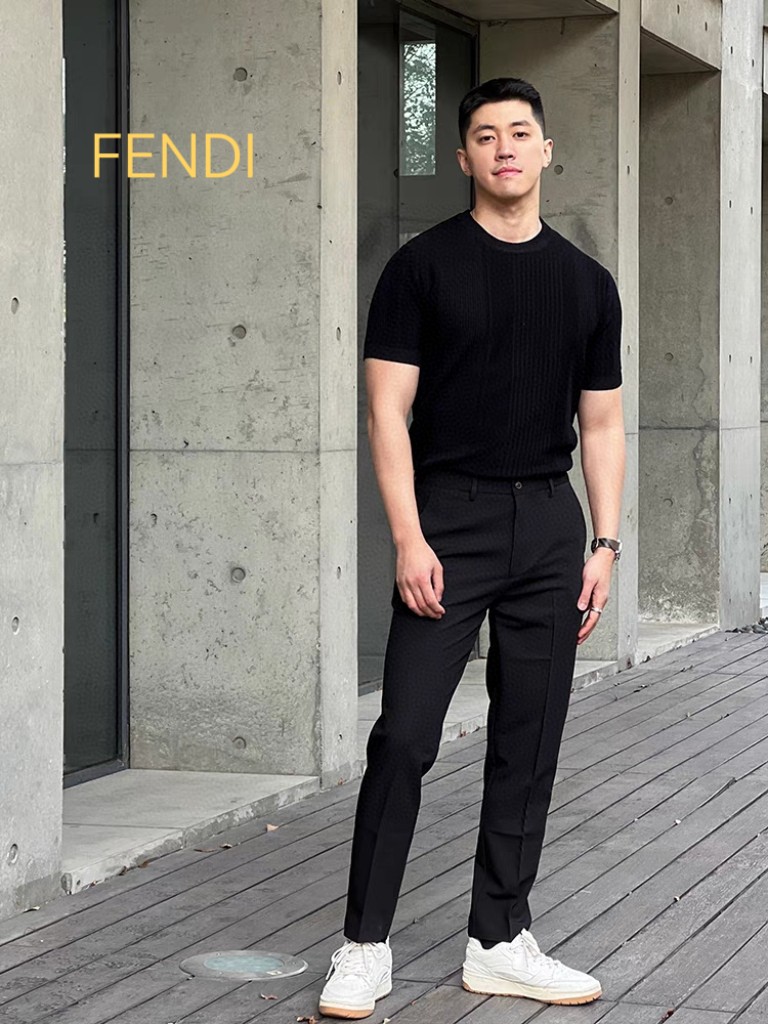 Kaufen Sie die höchste hochwertige Replik
 Fendi 7 Stern
 Kleidung Pants & Hosen Schwarz Grau Männer Baumwolle Nylon Polyester Lässig