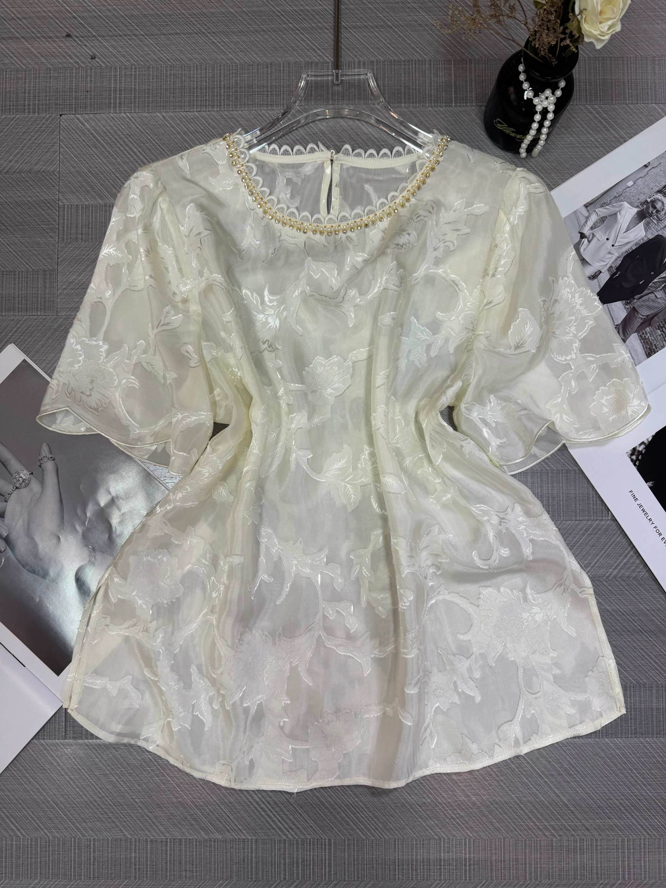 Elegant Silk Round Neck Beaded Short Sleeve Top - Summer 2025 Collection 8 a1747107817426 2671