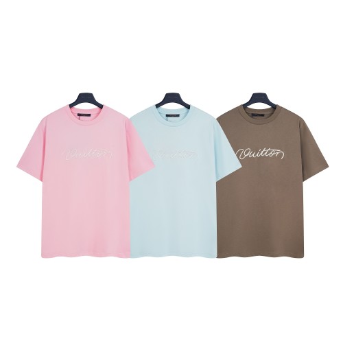 Louis Vuitton Men's Embroidered Logo Cotton T-Shirt Short Sleeve Tee 1 Louis Vuitton Men's Embroidered Logo Cotton T-Shirt Short Sleeve Tee