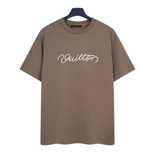 Louis Vuitton 25 Brown Short Sleeve T-Shirt With Signature Embroidery 1 Louis Vuitton 25 Brown Short Sleeve T-Shirt With Signature Embroidery