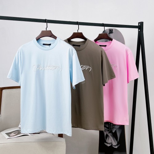 Louis Vuitton Embroidered Logo T-Shirt - Short Sleeve, Casual Style 1 Louis Vuitton Embroidered Logo T-Shirt - Short Sleeve, Casual Style