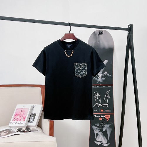 Louis Vuitton Women's Black Cotton T-Shirt with Chain and Pocket Detail 1 Louis Vuitton Women's Black Cotton T-Shirt with Chain and Pocket Detail