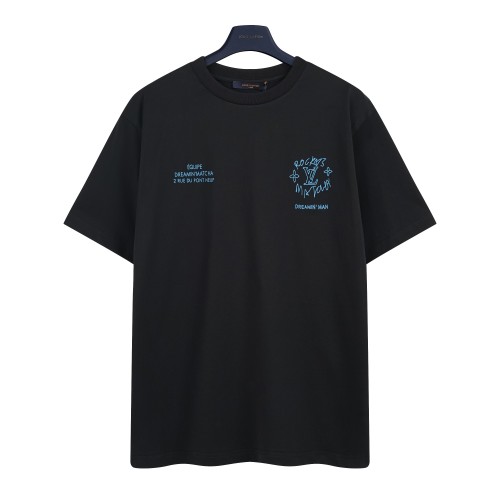 Louis Vuitton Men's Black Cotton T-Shirt with Graphic Print, Relaxed Fit 1 Louis Vuitton Men's Black Cotton T-Shirt with Graphic Print, Relaxed Fit