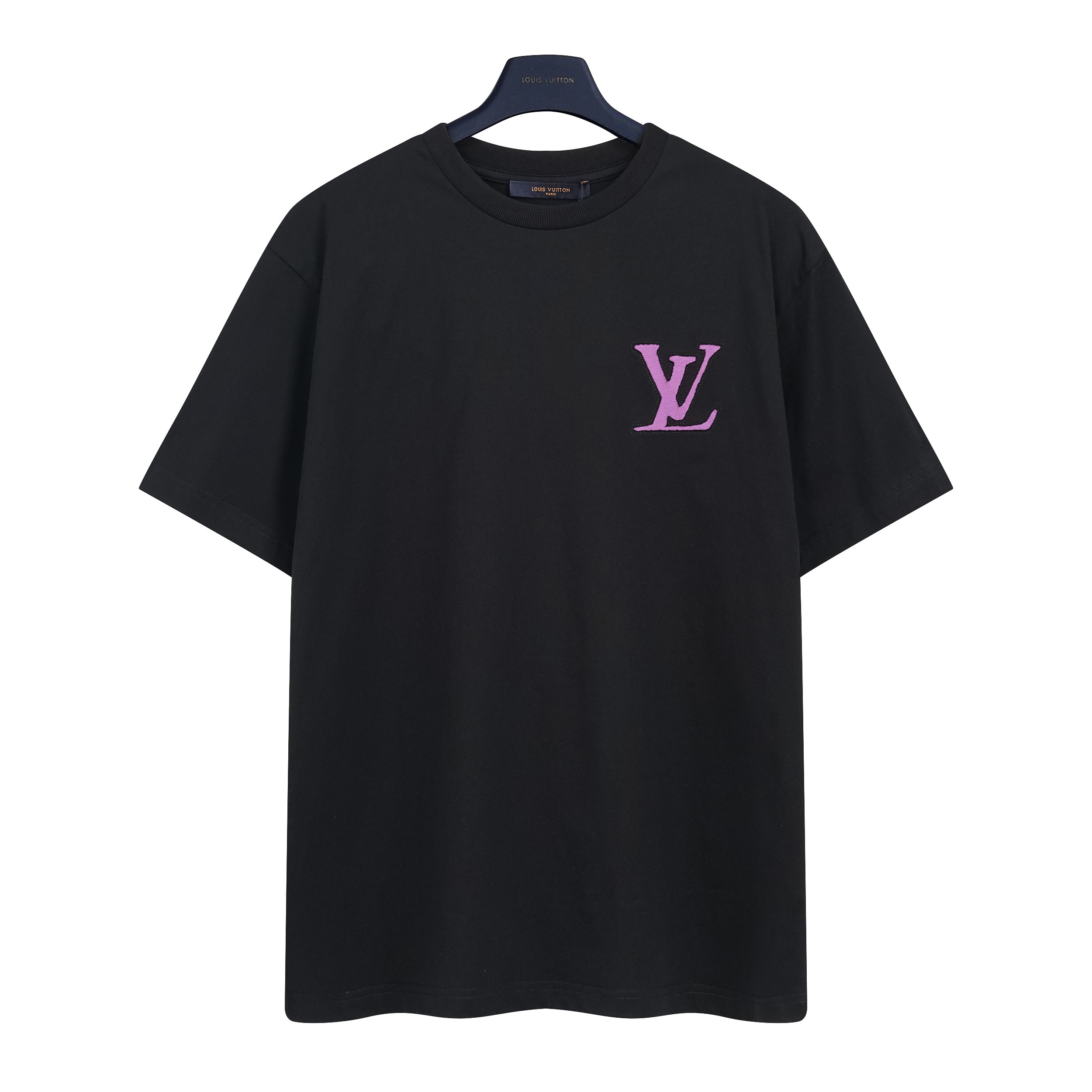 Louis Vuitton Men's Black T-Shirt with Purple Logo - Stylish & Comfortable