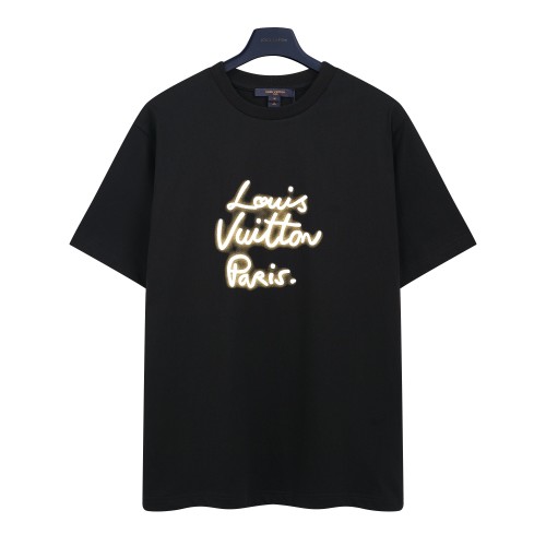 Louis Vuitton Neon Letter Print Short Sleeve T-Shirt - Black, Unisex 1 Louis Vuitton Neon Letter Print Short Sleeve T-Shirt - Black, Unisex