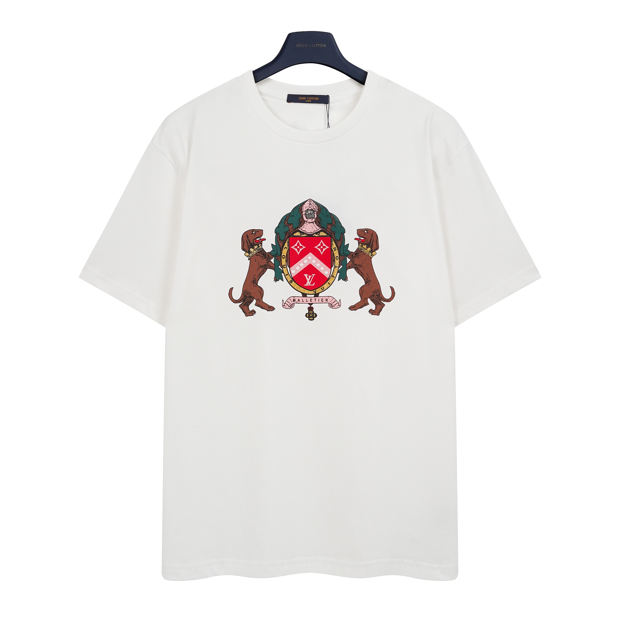 Louis Vuitton White Dog Crest Tee, Short Sleeve Cotton T-Shirt, Unisex Design
