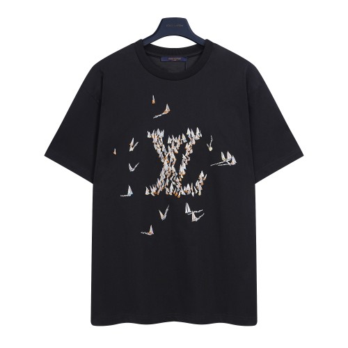 Louis Vuitton Black Cotton T-Shirt With Sailboat Embroidery - Short Sleeve 1 Louis Vuitton Black Cotton T-Shirt With Sailboat Embroidery - Short Sleeve