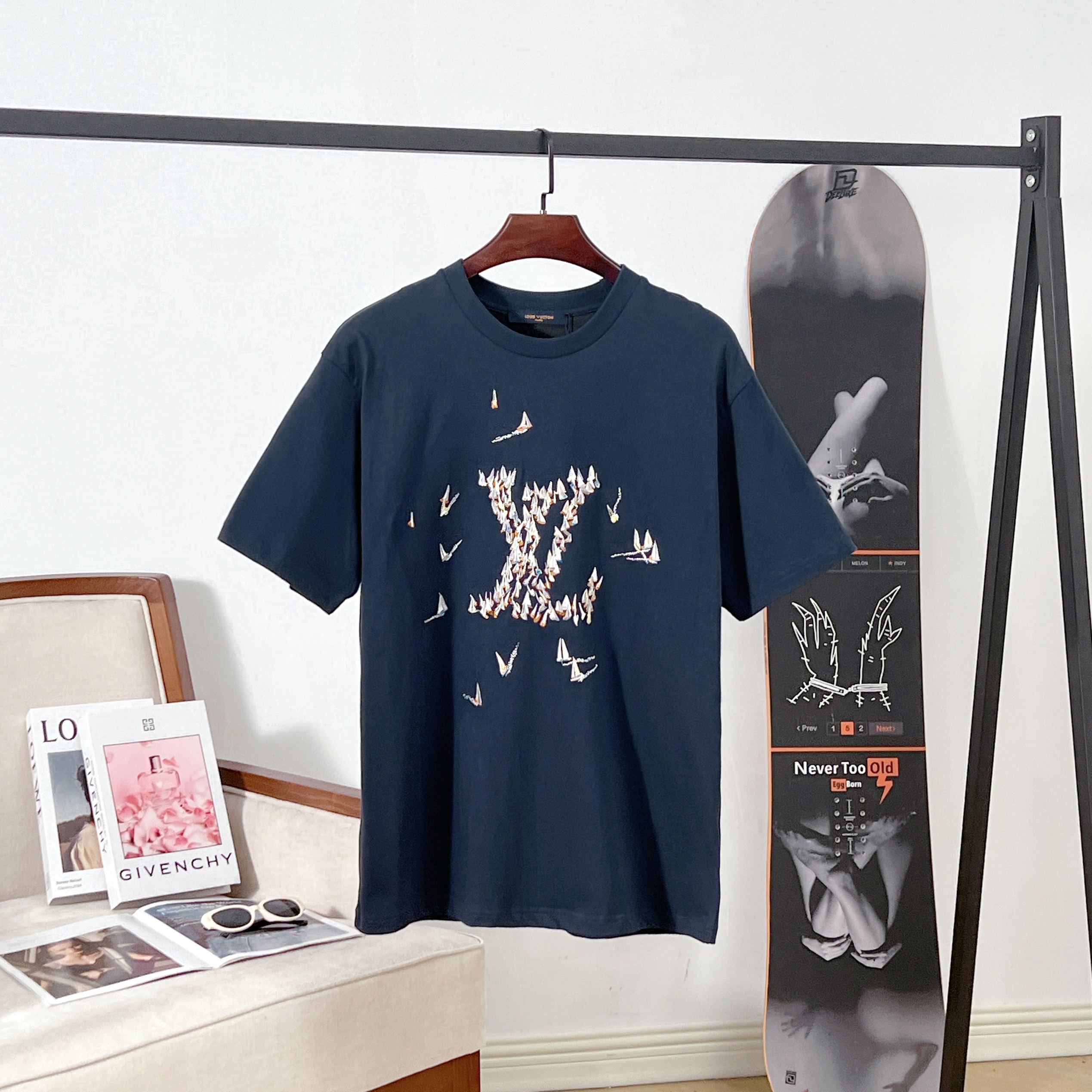 Louis Vuitton Men's Embroidered Sailboat Short Sleeve T-Shirt - Navy Blue