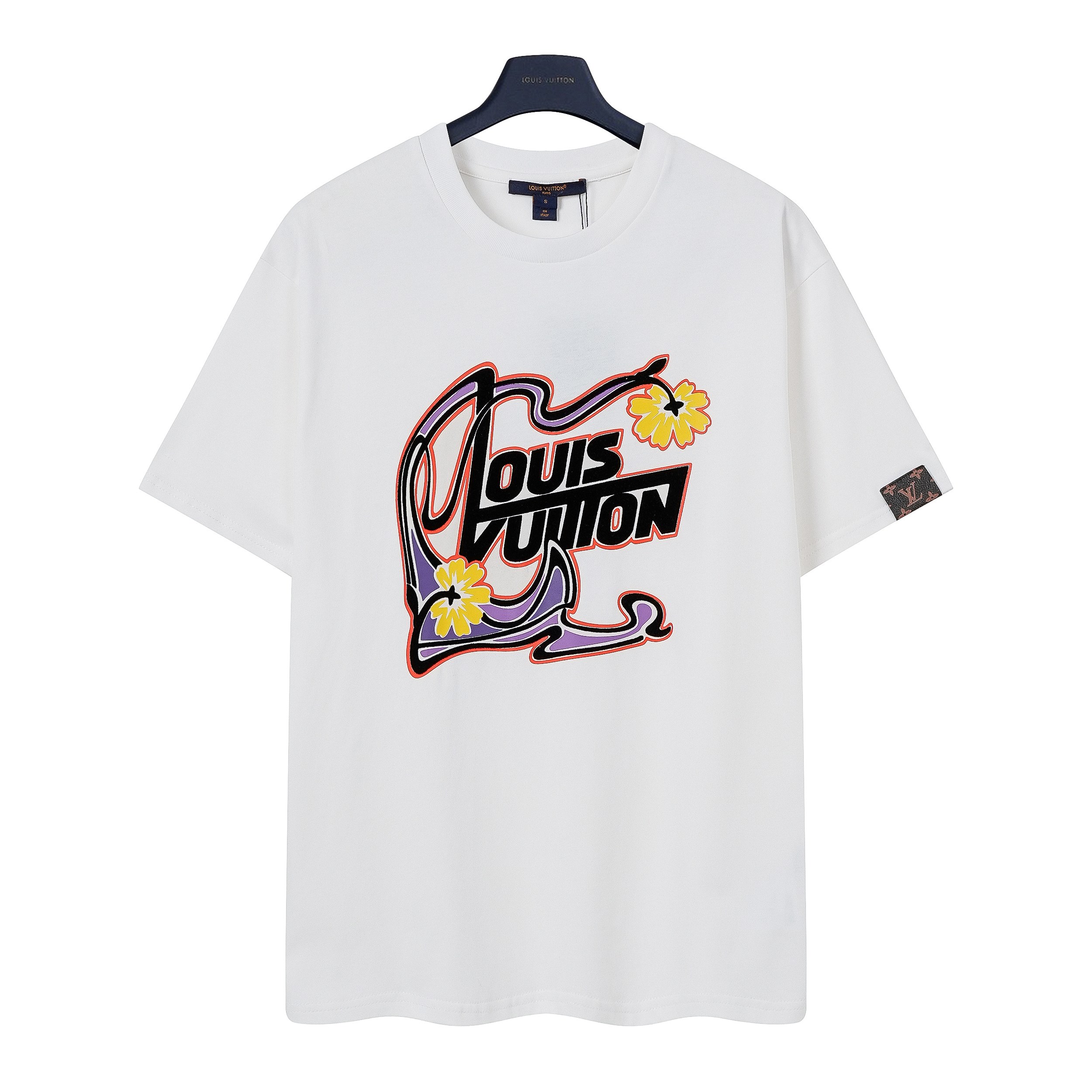 P83 Louis Vuitton LV camiseta de manga corta con estampado de flocado floral de estilo Art Nouveau. Versión original co…