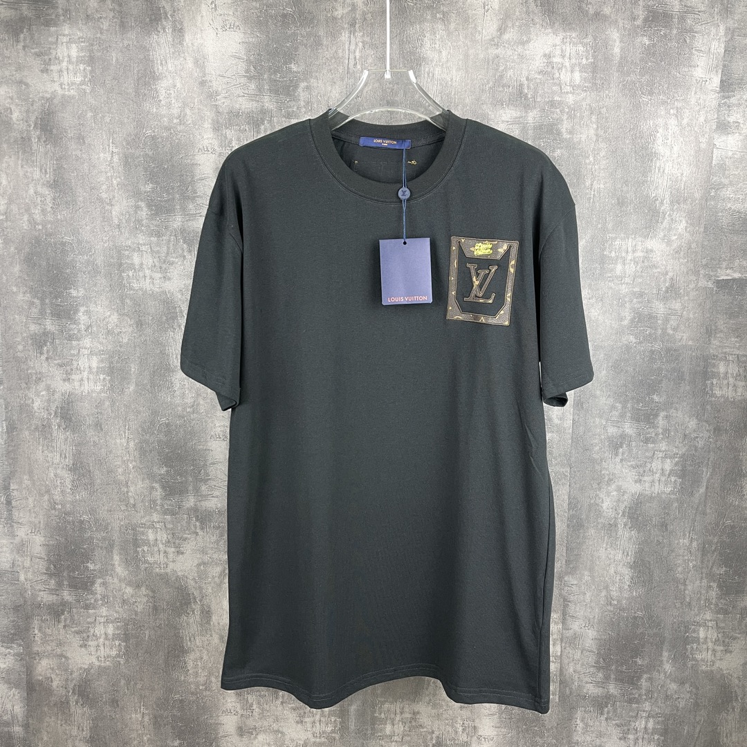 Louis Vuitton Kleidung T-Shirt Stickerei Unisex Gekämmte Baumwolle Kurzarm