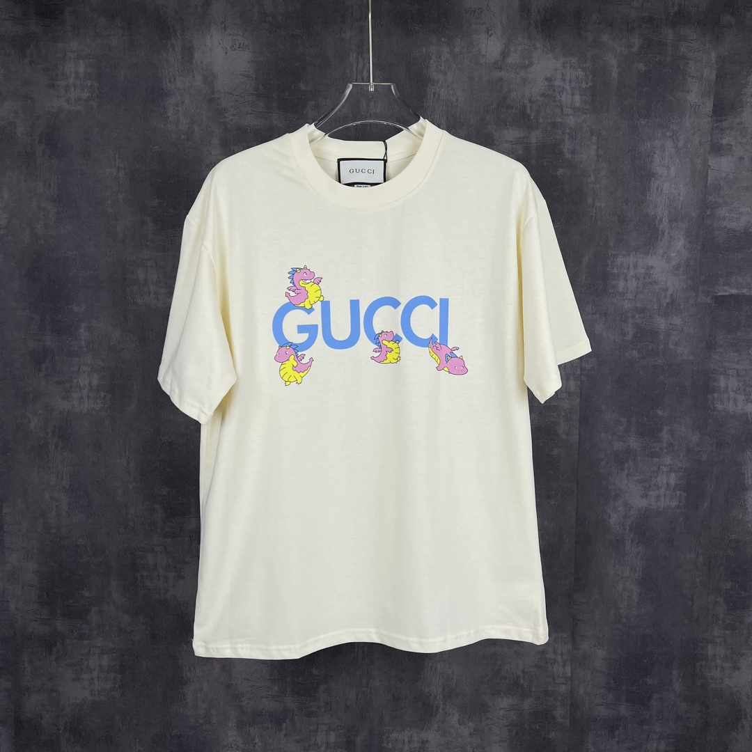 Gucci Kleidung T-Shirt Aprikosenfarbe Schwarz Unisex Frühling/Sommer Kollektion Fashion Kurzarm