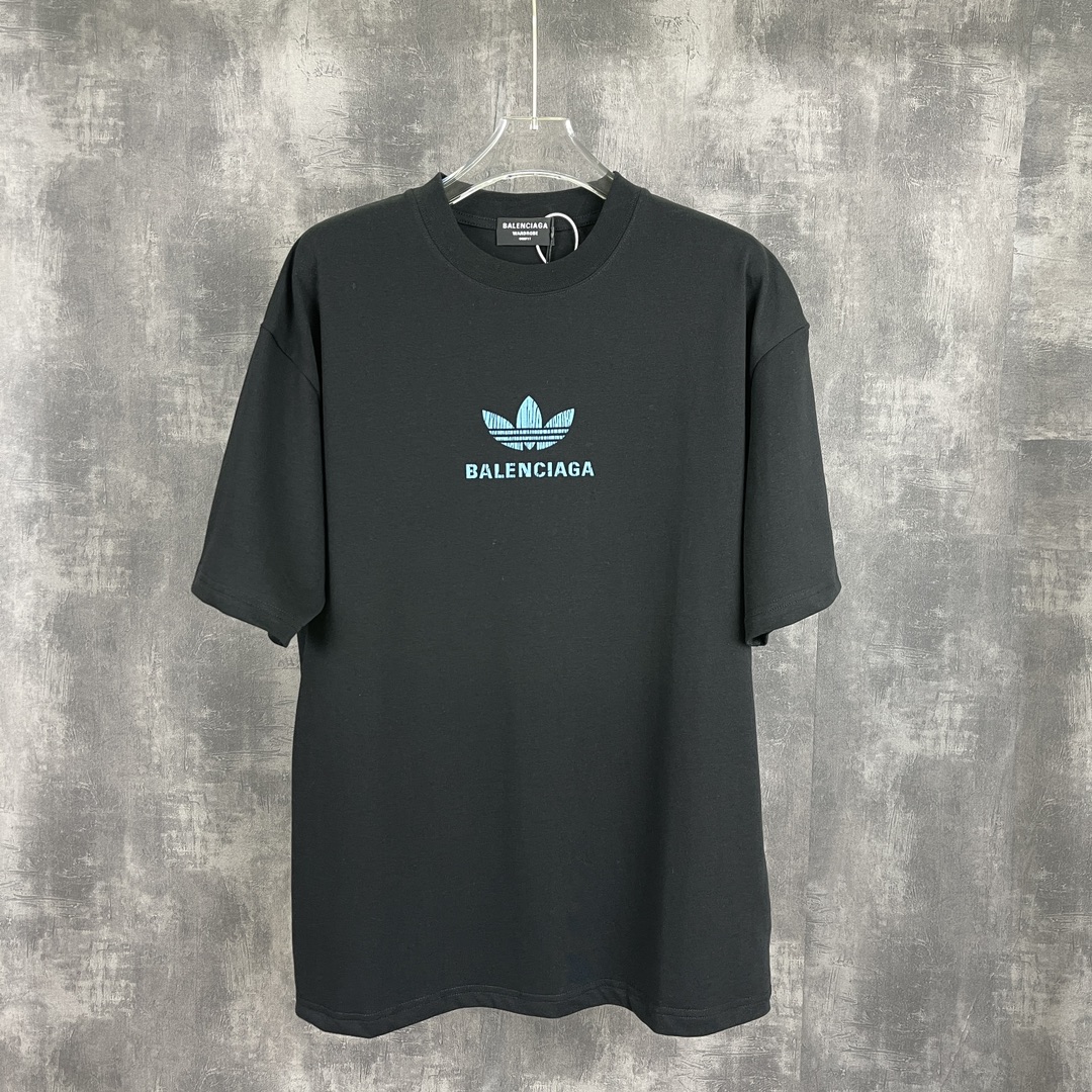 Balenciaga Kleidung T-Shirt Schwarz Blau Weiß Unisex Baumwolle Frühling/Sommer Kollektion Fashion Kurzarm