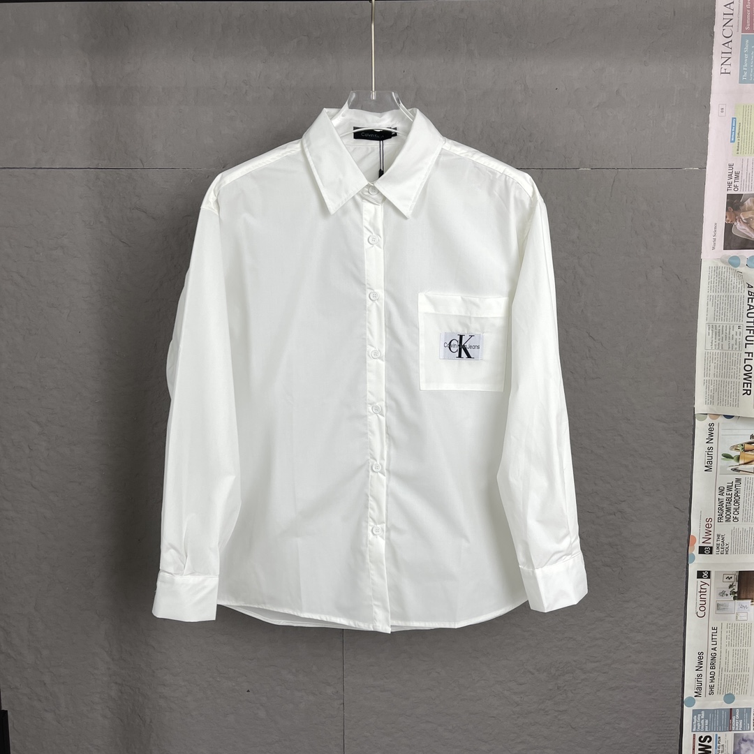 Calvin Klein Clothing Jeans Shirts & Blouses Blue Khaki White Embroidery Cotton Summer Collection Long Sleeve