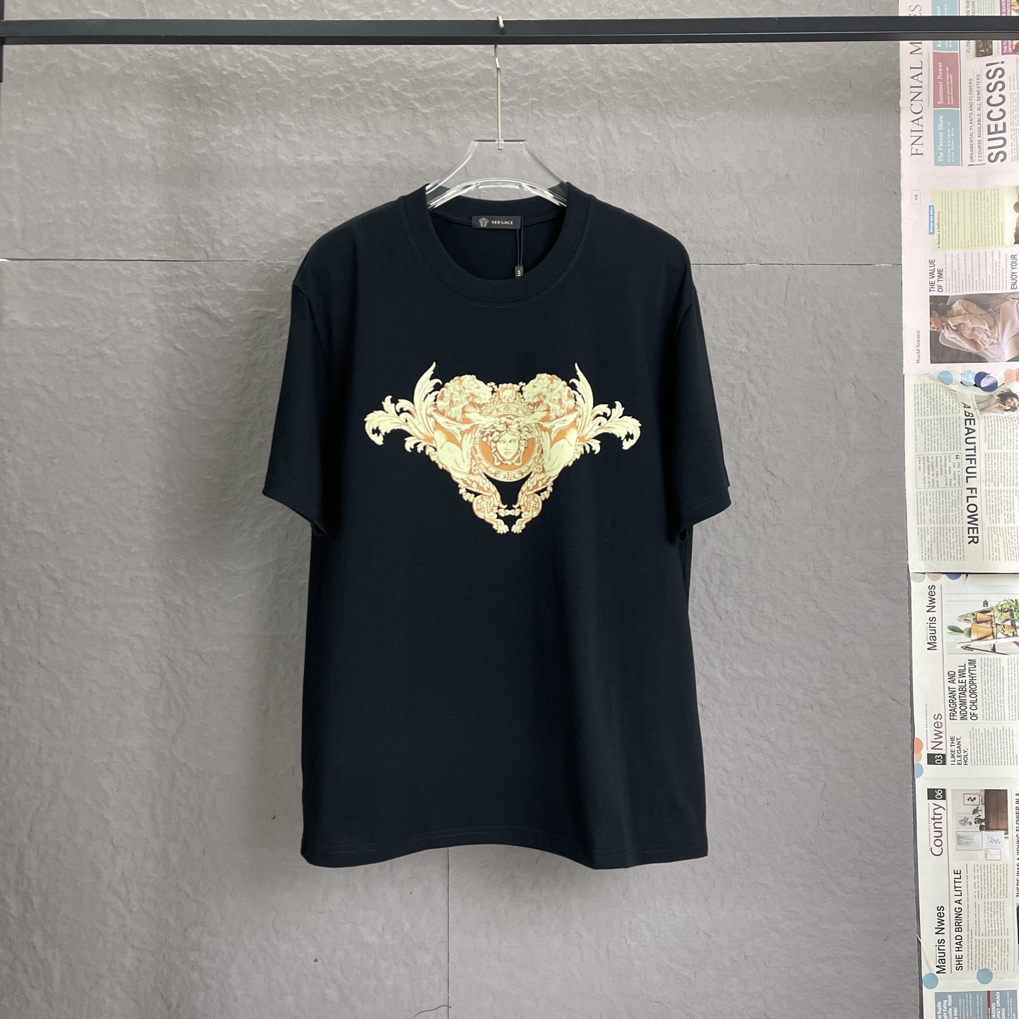 /C29 Versace 300g de alto gramaje, proceso de estampado de alta gama, nuevo estilo exclusivo para hombres, camiseta de …