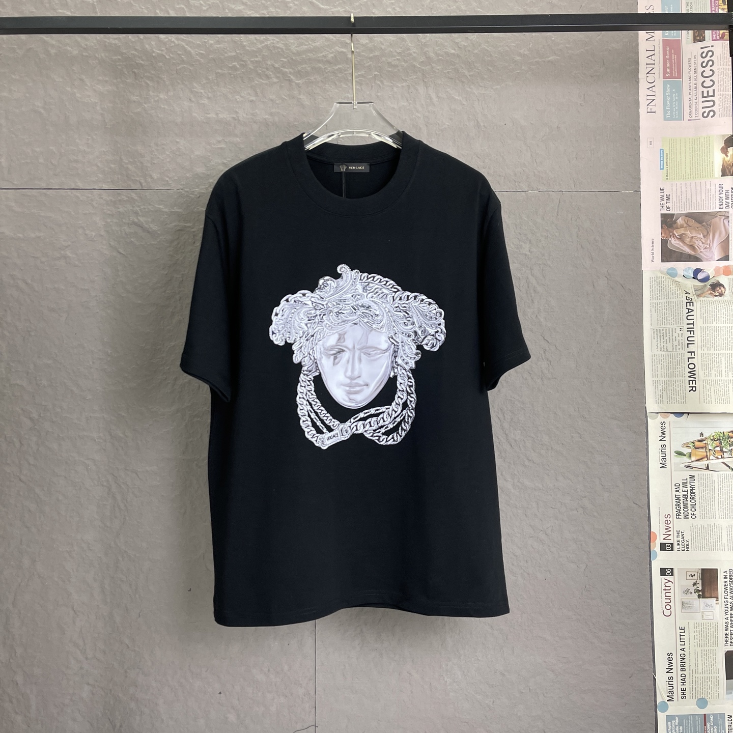 /C30 Versace 300g de alto gramaje, proceso de estampado de alta gama, nuevo estilo exclusivo para hombres, camiseta de …