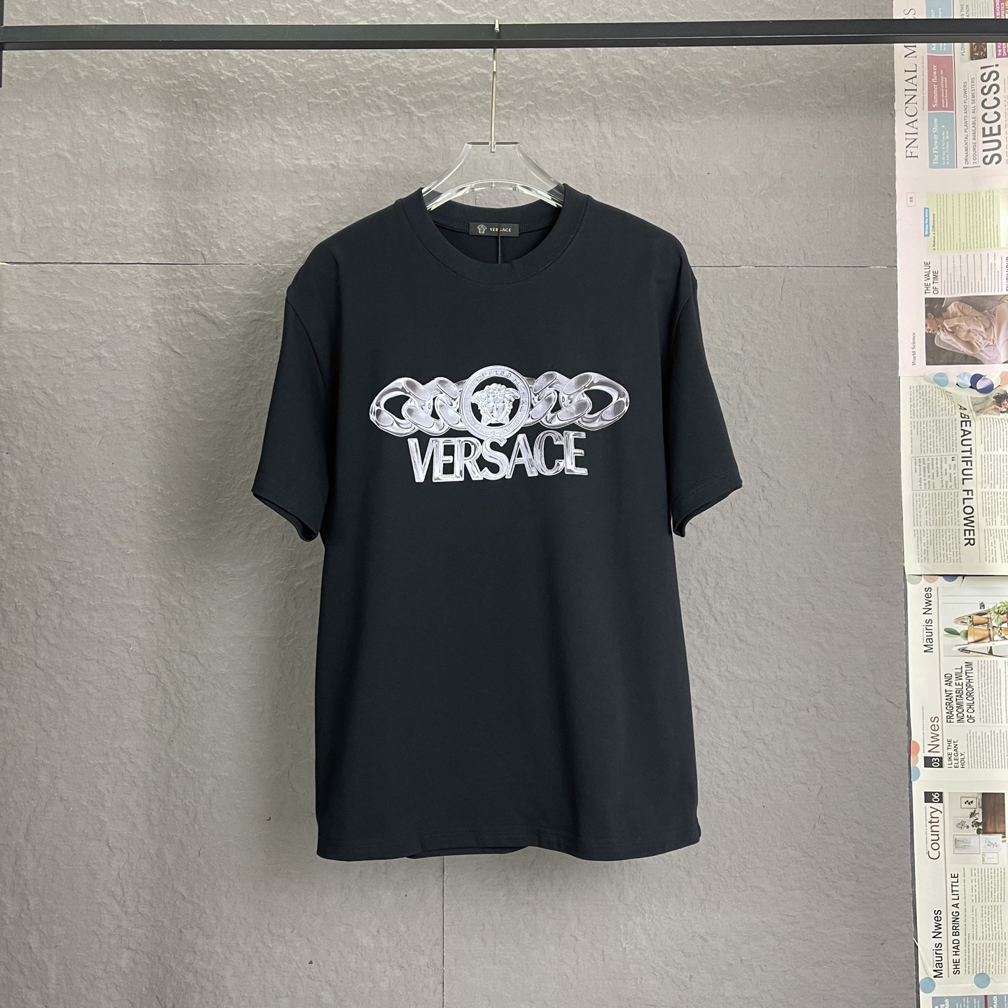 /C31 Versace 300g de alto gramaje, proceso de estampado de alta gama, nuevo estilo exclusivo para hombres, camiseta de …