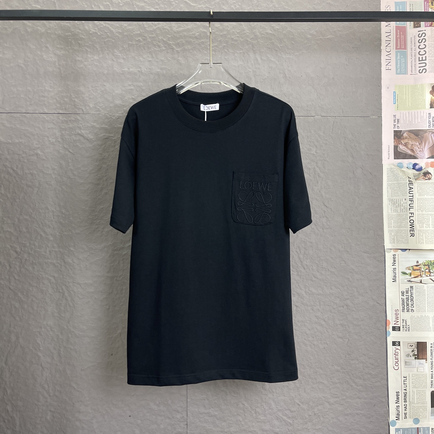 🅿️90 /A97 LOEWE Camiseta de manga corta unisex, tejido de 300 gramos, nuevo modelo 25, bordado en bolsillo, corte holg…