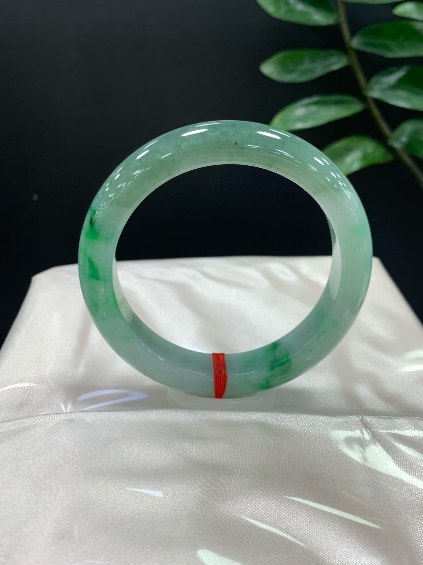 Translucent "Clear Base" Half-Water Jadeite Cinnabar Green Ping'an Bracelet 2