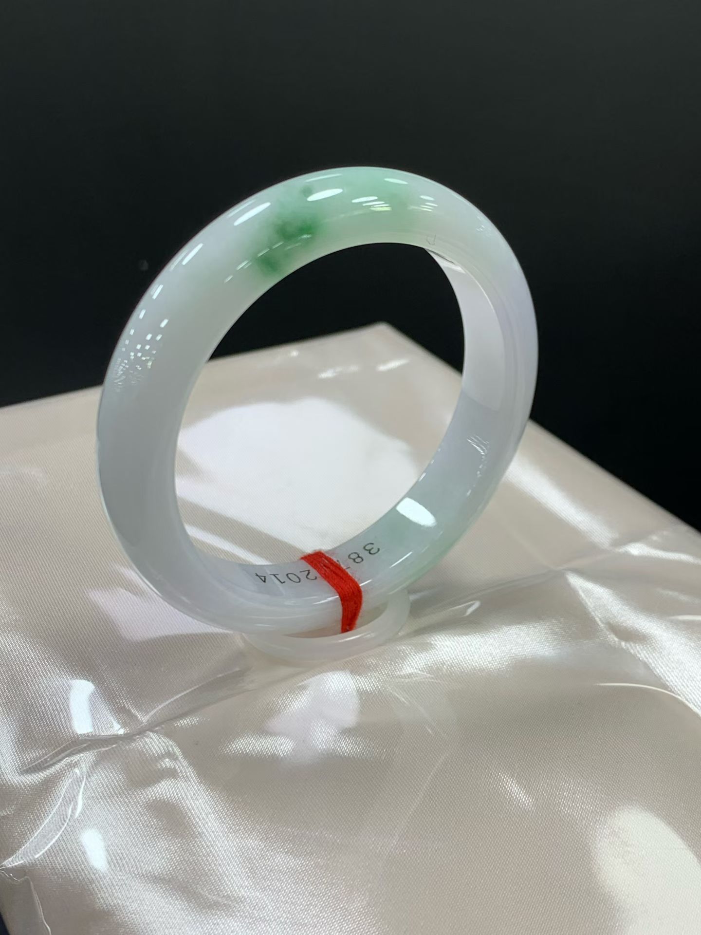 White Jade Bangle with Green Floral Patterns