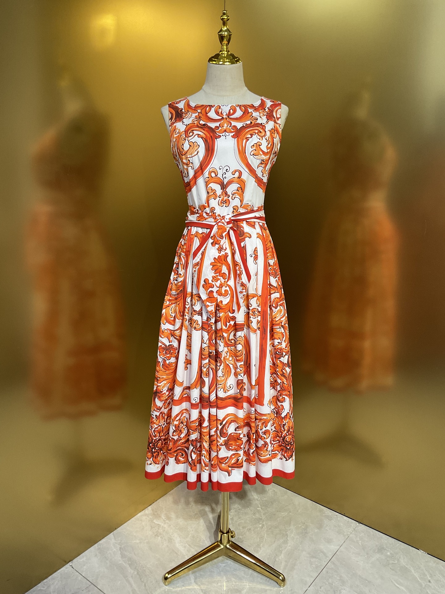 NO:944510,DG New Orange Glazed Cotton Belted Vest Swing Dress smlxlxxl, Dolce & Gabbana-clothing, Dolce&Gabbana, skirts,19860909DG 新款 橙陶釉棉布系腰带背心大摆连衣裙smlxlxxl,杜嘉班纳-服装,Dolce&Gabbana,skirts,,Women's clothing