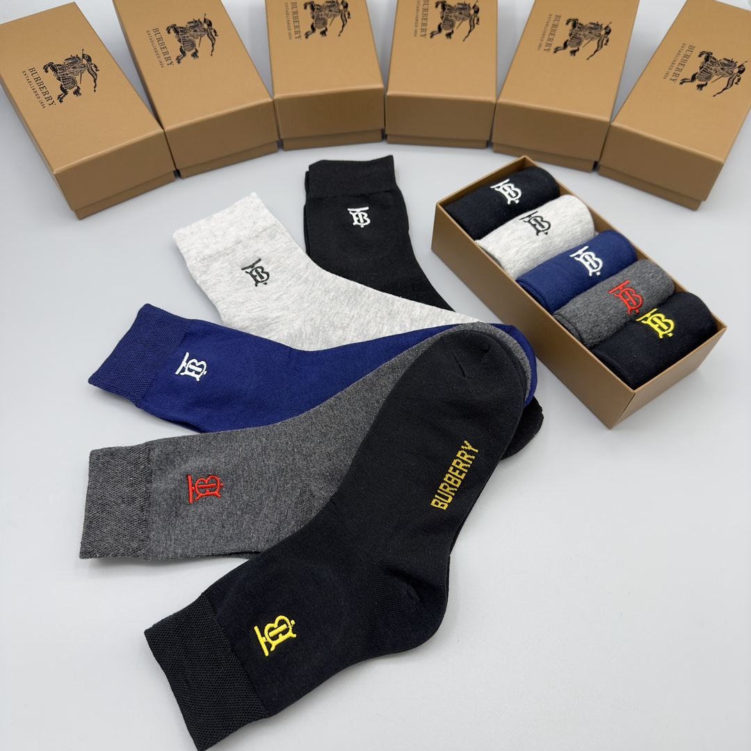 Burberry Men's Mid-Calf Socks, Premium Cotton Blend, Anti-Odor, 5-Pairs Set 4 i1702787671 3168 0