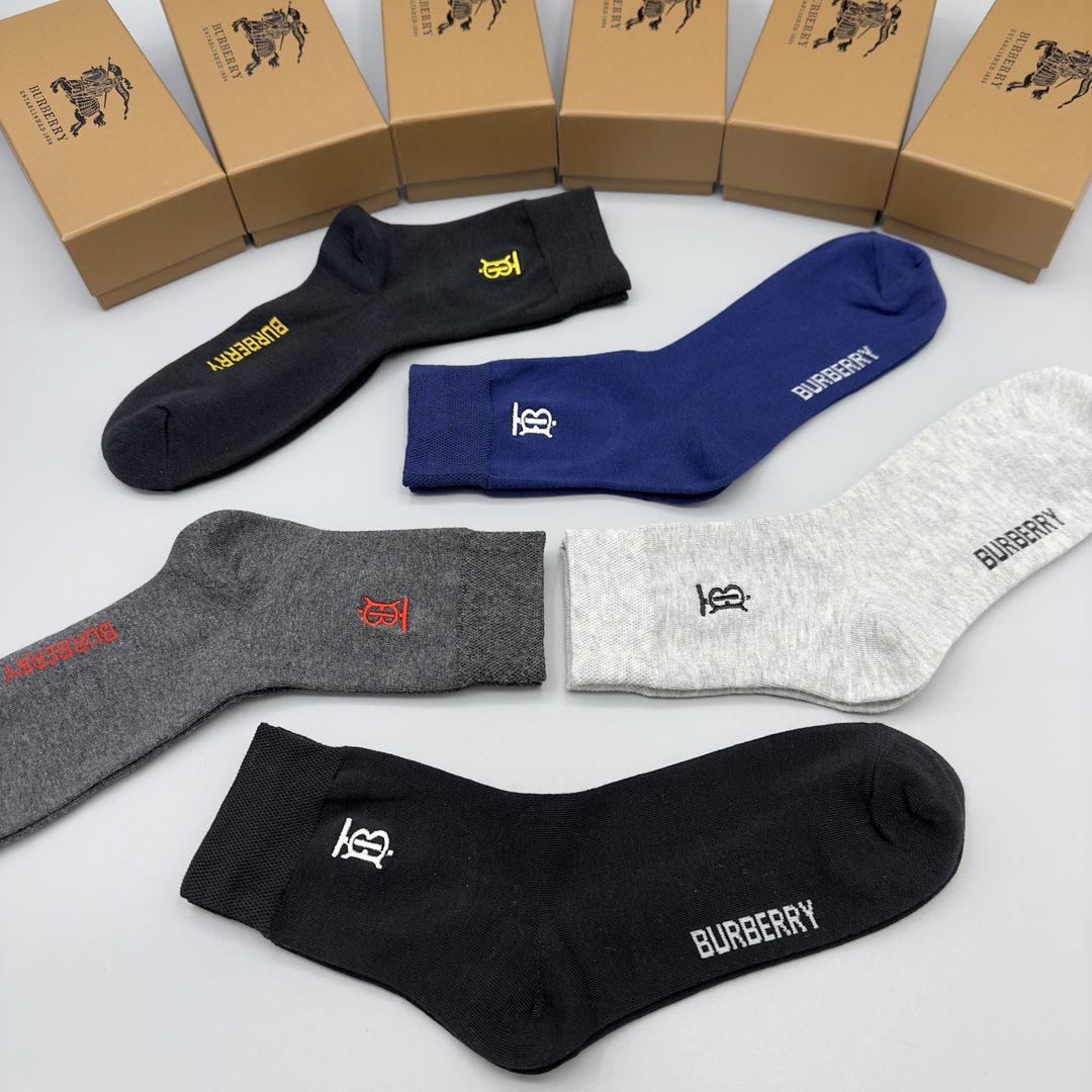 Burberry Men's Mid-Calf Socks, Premium Cotton Blend, Anti-Odor, 5-Pairs Set 10 i1702787671 3562 0