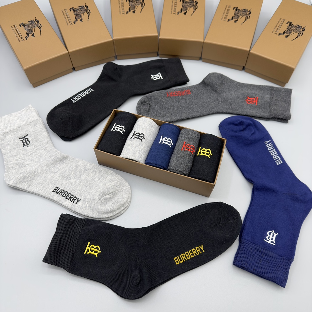 Burberry Men's Mid-Calf Socks, Premium Cotton Blend, Anti-Odor, 5-Pairs Set 5 i1702787671 5512 0