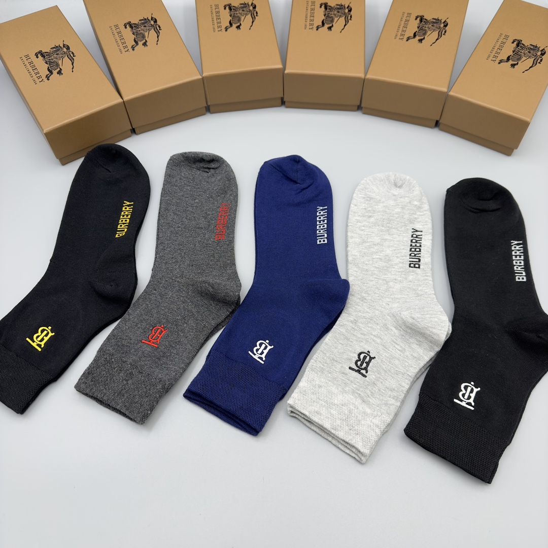 Burberry Men's Mid-Calf Socks, Premium Cotton Blend, Anti-Odor, 5-Pairs Set 9 i1702787671 6587 0