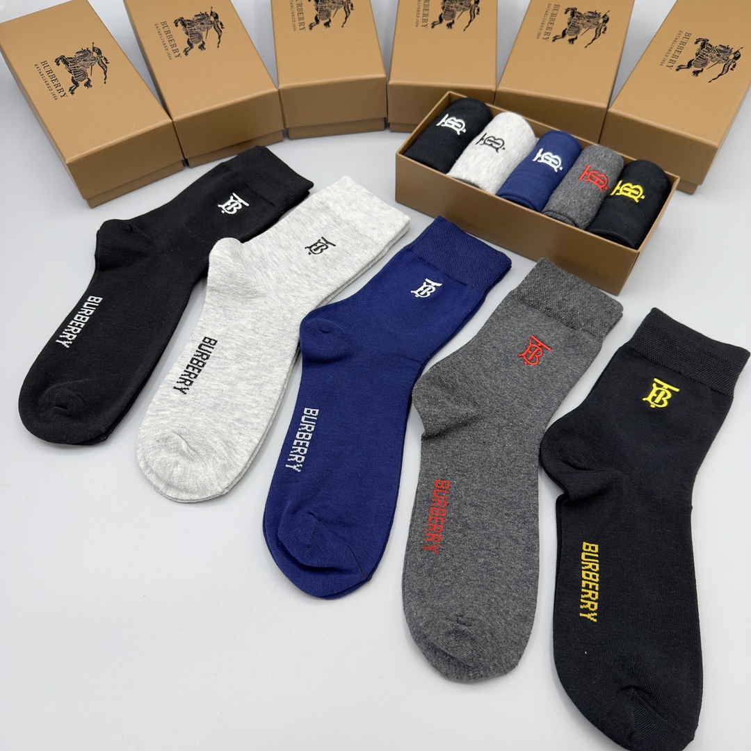 Burberry Men's Mid-Calf Socks, Premium Cotton Blend, Anti-Odor, 5-Pairs Set 6 i1702787671 7357 0