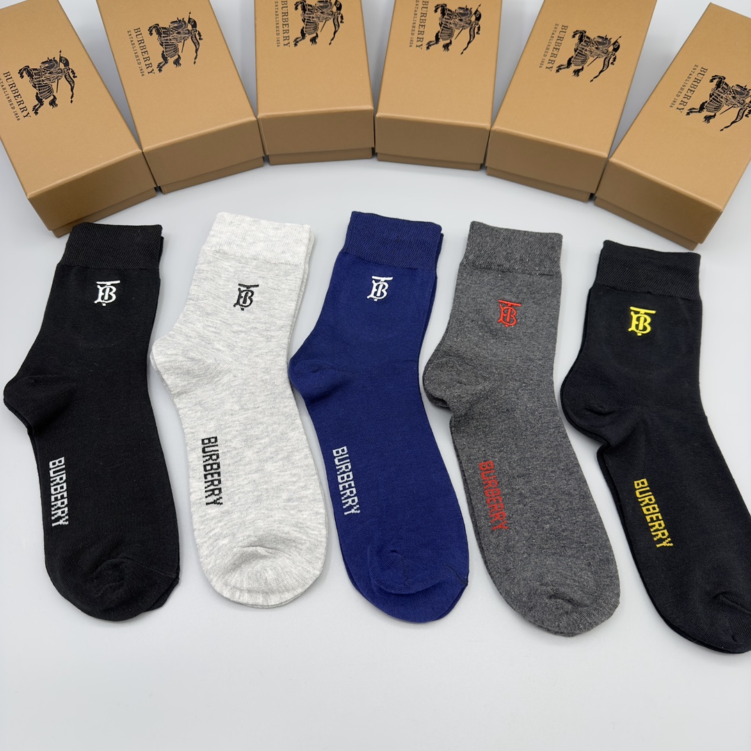 Burberry Men's Mid-Calf Socks, Premium Cotton Blend, Anti-Odor, 5-Pairs Set