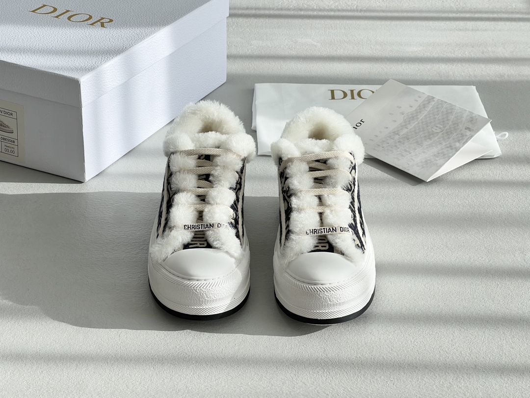 Dior Sneakers Canvas Shoes Blue Dark Embroidery Women Canvas Cotton Lambswool PU TPU Oblique Casual