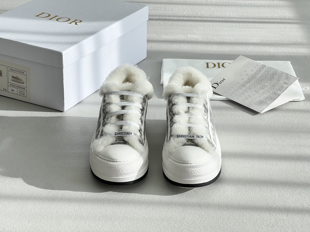 Dior Sneakers Canvas Shoes Grey Light Gray Embroidery Women Canvas Cotton Lambswool PU TPU Oblique Casual