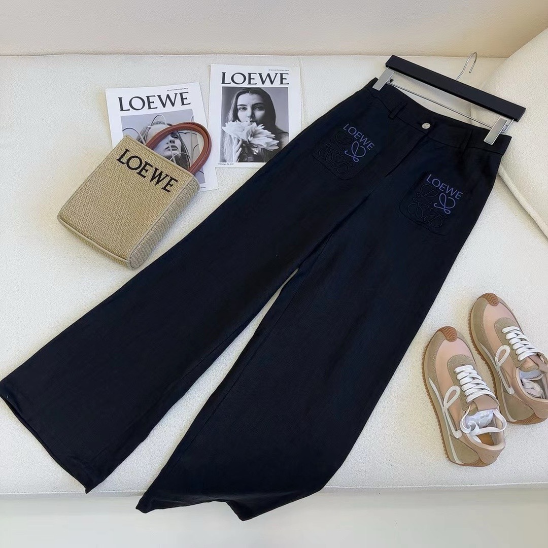 Loewe Clothing Pants & Trousers Wholesale Replica Shop
 Embroidery Linen Fall/Winter Collection Wide Leg