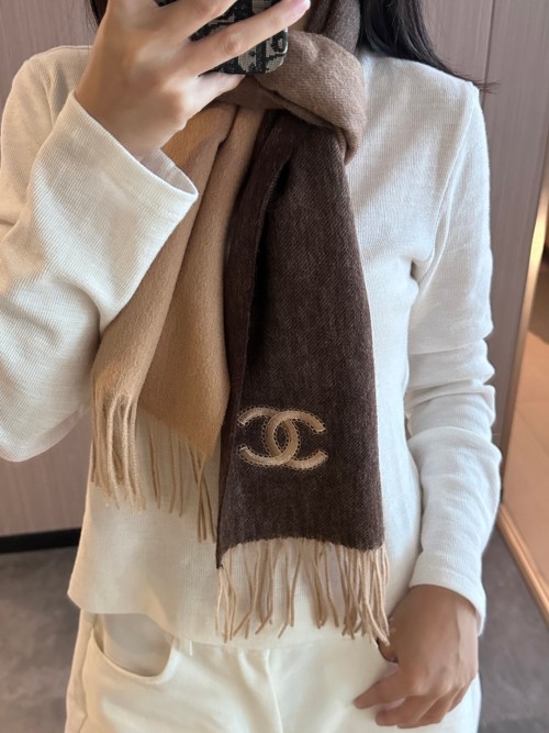 Chanel Cashmere Scarf,Elegant Gradient Color with Iconic Logo,35 x 180cm 1 Chanel Cashmere Scarf,Elegant Gradient Color with Iconic Logo,35 x 180cm