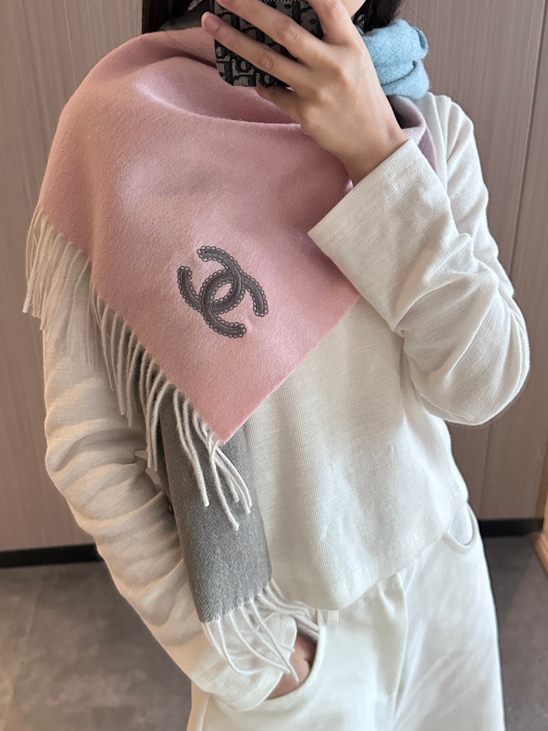 Chanel Gradient Wool Scarf with CC Logo Embroidery - 35 x 180 cm