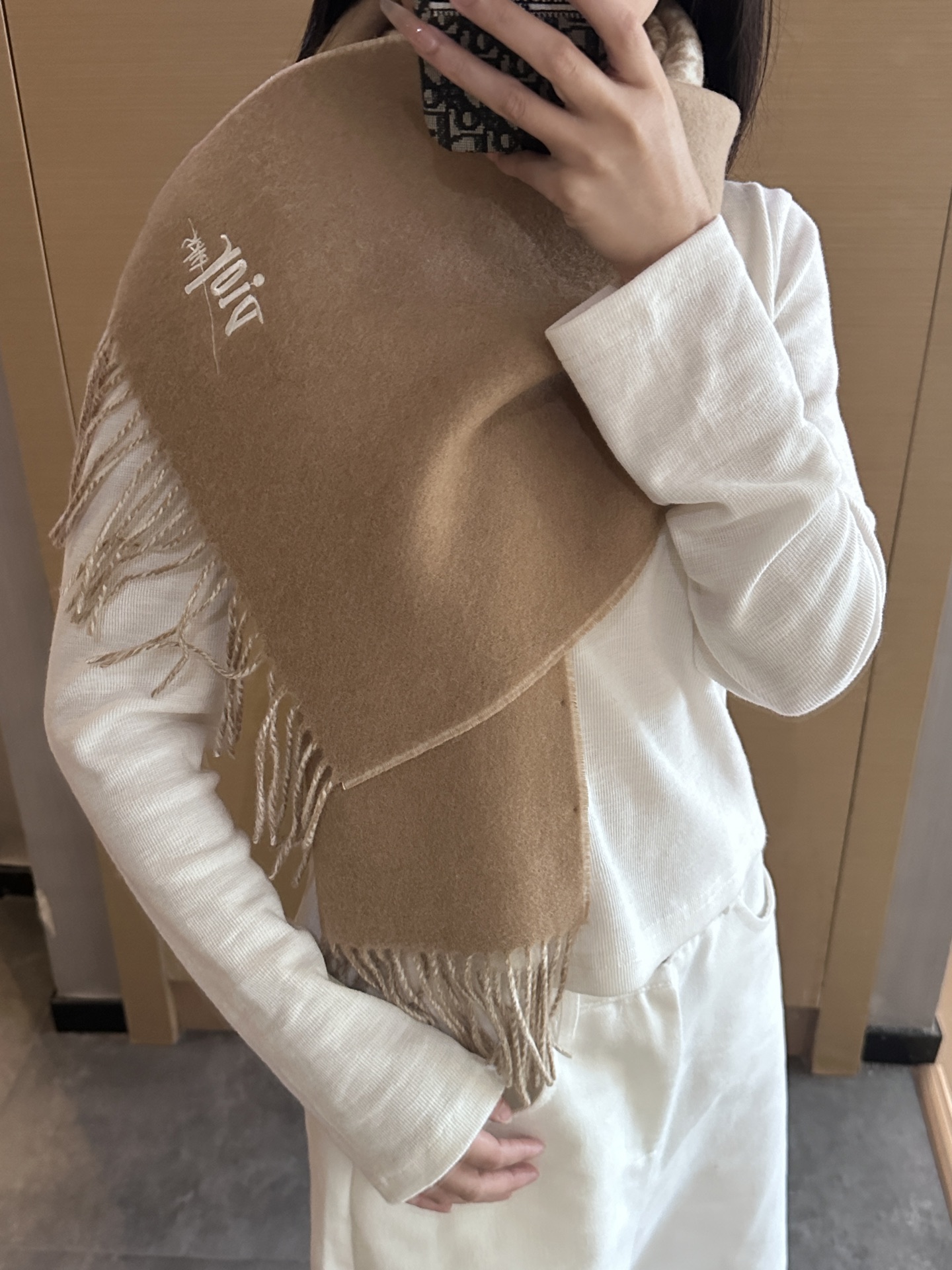 
迪奥（Dior）明星同款dd围巾。经典款永远不会过时，而且超百搭。超级好看！！果断自留！精致散须 率真