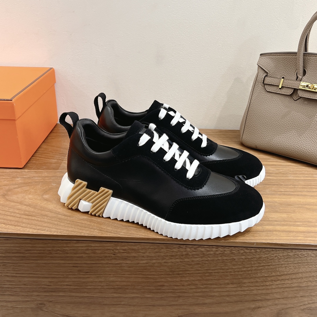 Hermes Men's and Women's Black Leather and Suede Low-Top Sneakers 5 i1731709500 2123 5