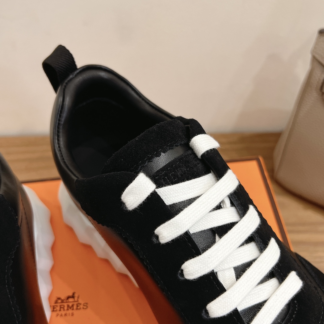 Hermes Men's and Women's Black Leather and Suede Low-Top Sneakers 8 i1731709500 5177 8