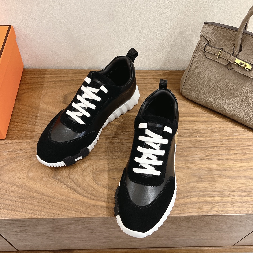 Hermes Men's and Women's Black Leather and Suede Low-Top Sneakers 3 i1731709500 8185 3