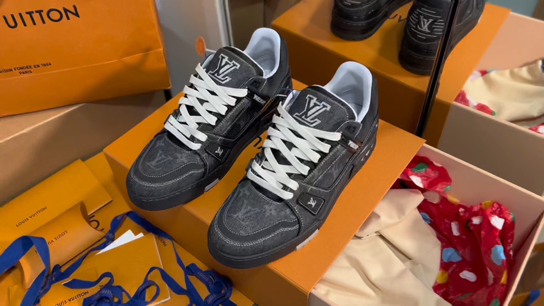 Louis Vuitton Denim Monogrammed Low-Top Sneakers Designer Casual Shoes