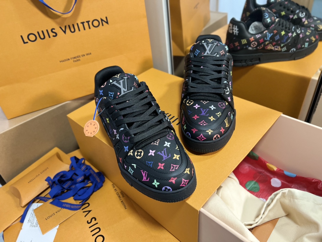 Louis Vuitton Multicolor Monogram Black Leather Low Top LV Trainer Sneakers 9 i1742878076 221 6