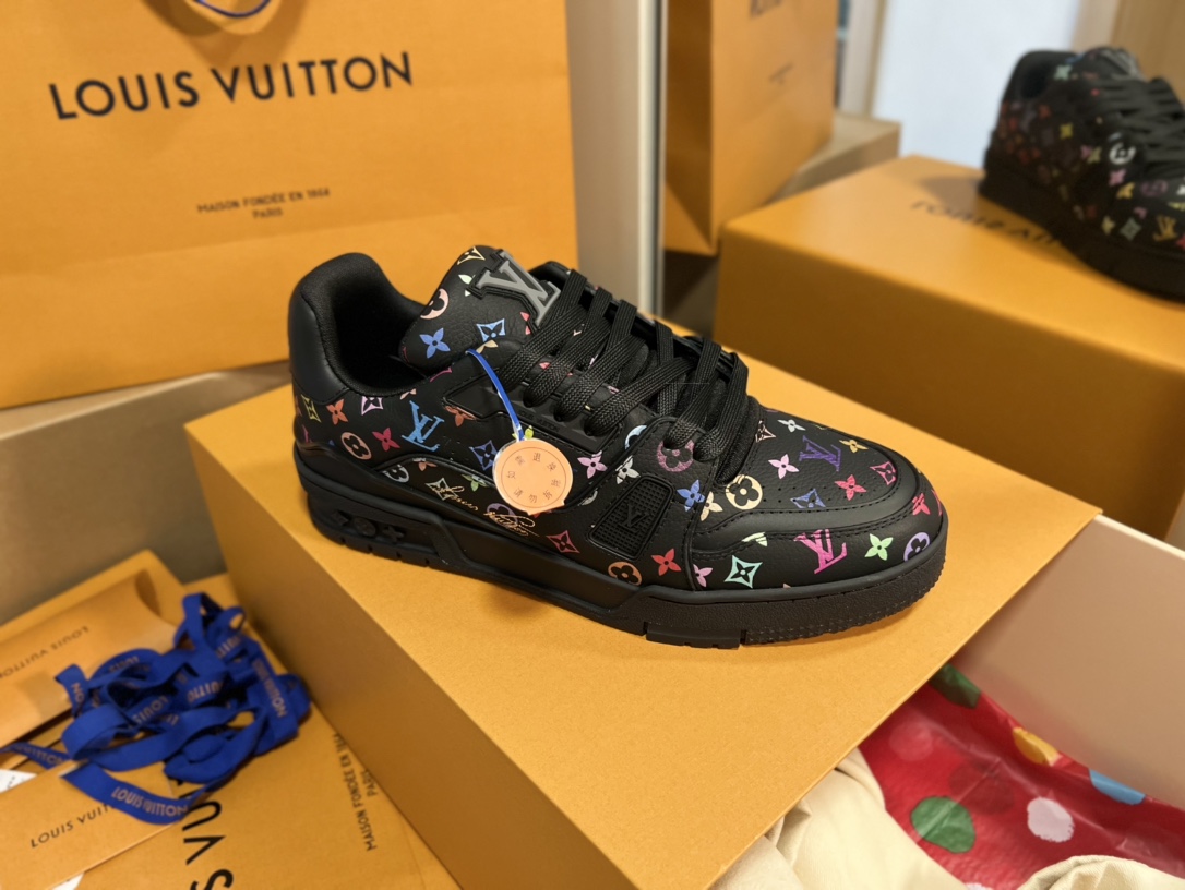 Louis Vuitton Multicolor Monogram Black Leather Low Top LV Trainer Sneakers 3 i1742878076 2312 7